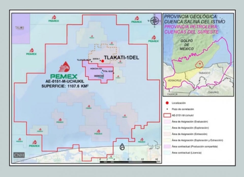 La Comisión Nacional de Hidrocarburos (CNH) autorizó a Pemex realizar la perforación del pozo delimitador en aguas someras Tlakati-1DEL.