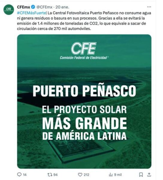 Central fotovoltaica Puerto Peñasco evitará emisión de 1.4 millones de toneladas de C02