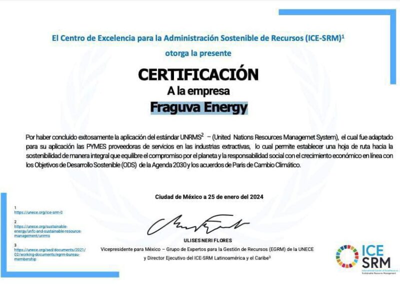 ICE-SRM entrega certificación a Fraguva Energy