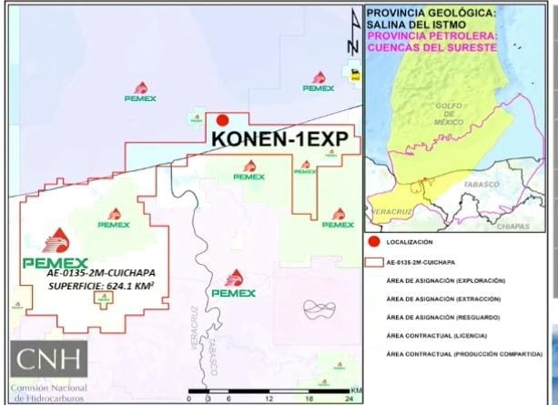 La Comisión Nacional de Hidrocarburos (CNH) aprobó a Pemex la solicitud para realizar la perforación del pozo exploratorio en aguas someras Konen-1EXP.