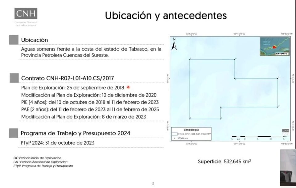 La Comisión Nacional de Hidrocarburos (CNH) aprobó a Eni México el programa de trabajo y presupuesto del próximo año para un área contractual en aguas someras.