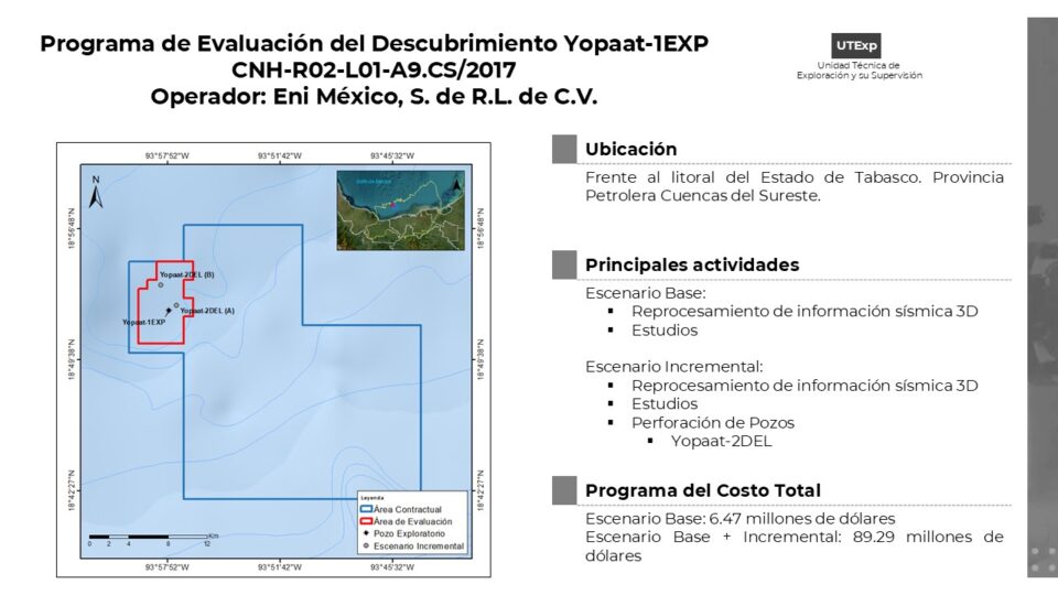 Eni México invertirá 89 mdd para evaluar el descubrimiento Yopaat-1EXP