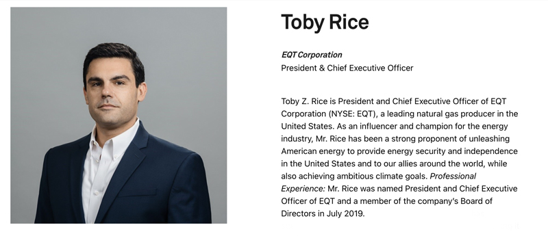 Toby Rice, presidente y director ejecutivo de EQT Corporation