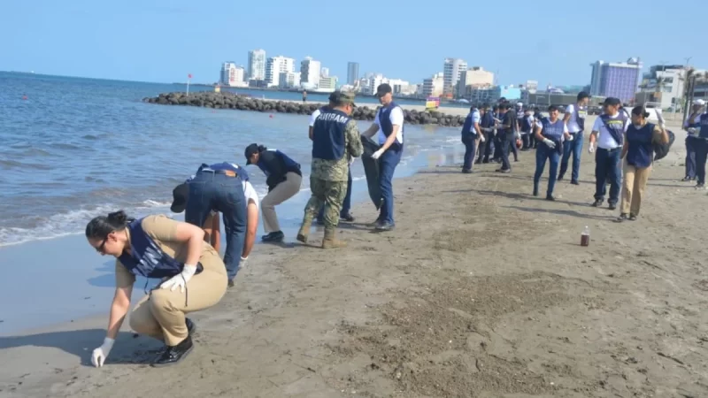 Grupo Interinstitucional de 2,400 elementos atienden presencia de hidrocarburos en costas de Veracruz y Tabasco