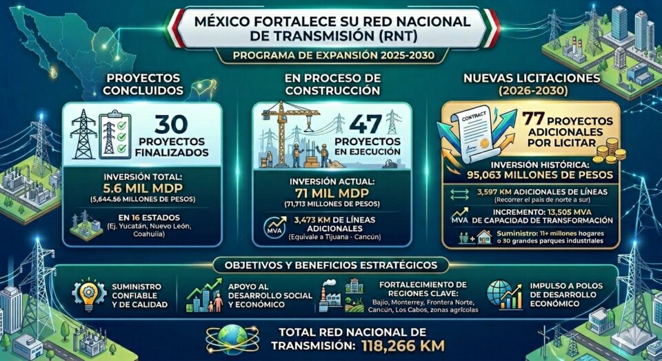 México blinda su infraestructura eléctrica: CFE ejecutará 154 proyectos para modernizar la Red Nacional de Transmisión