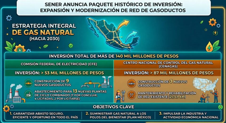Inversión histórica de 140 mil mdp para fortalecer red de gasoductos